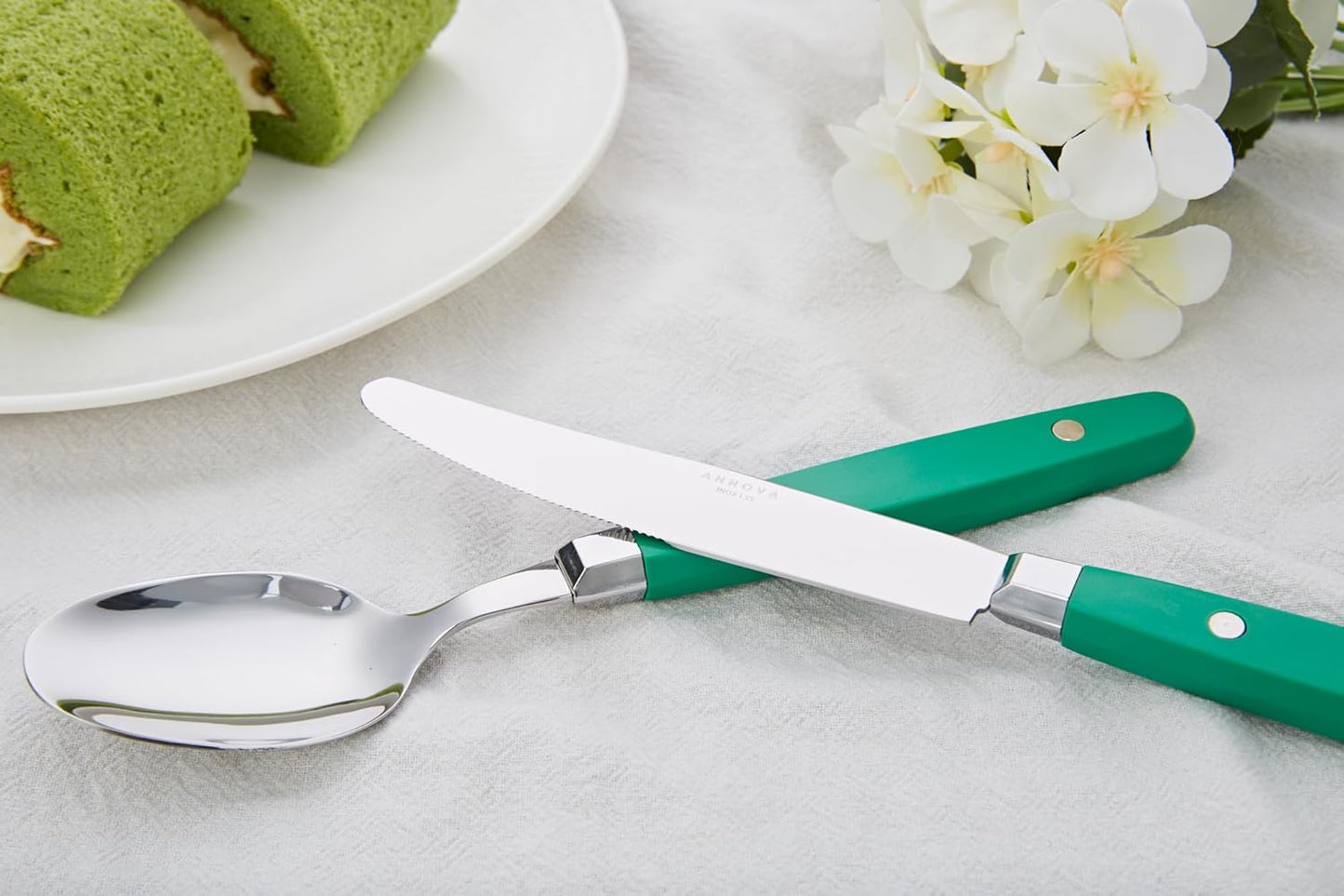 Annova 20-Piece Stainless Steel Mixed Cutlery Set in Green - Flatware NEW