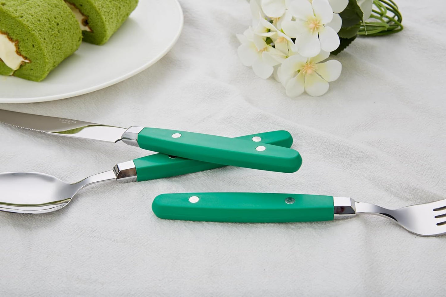 Annova 20-Piece Stainless Steel Mixed Cutlery Set in Green - Flatware NEW