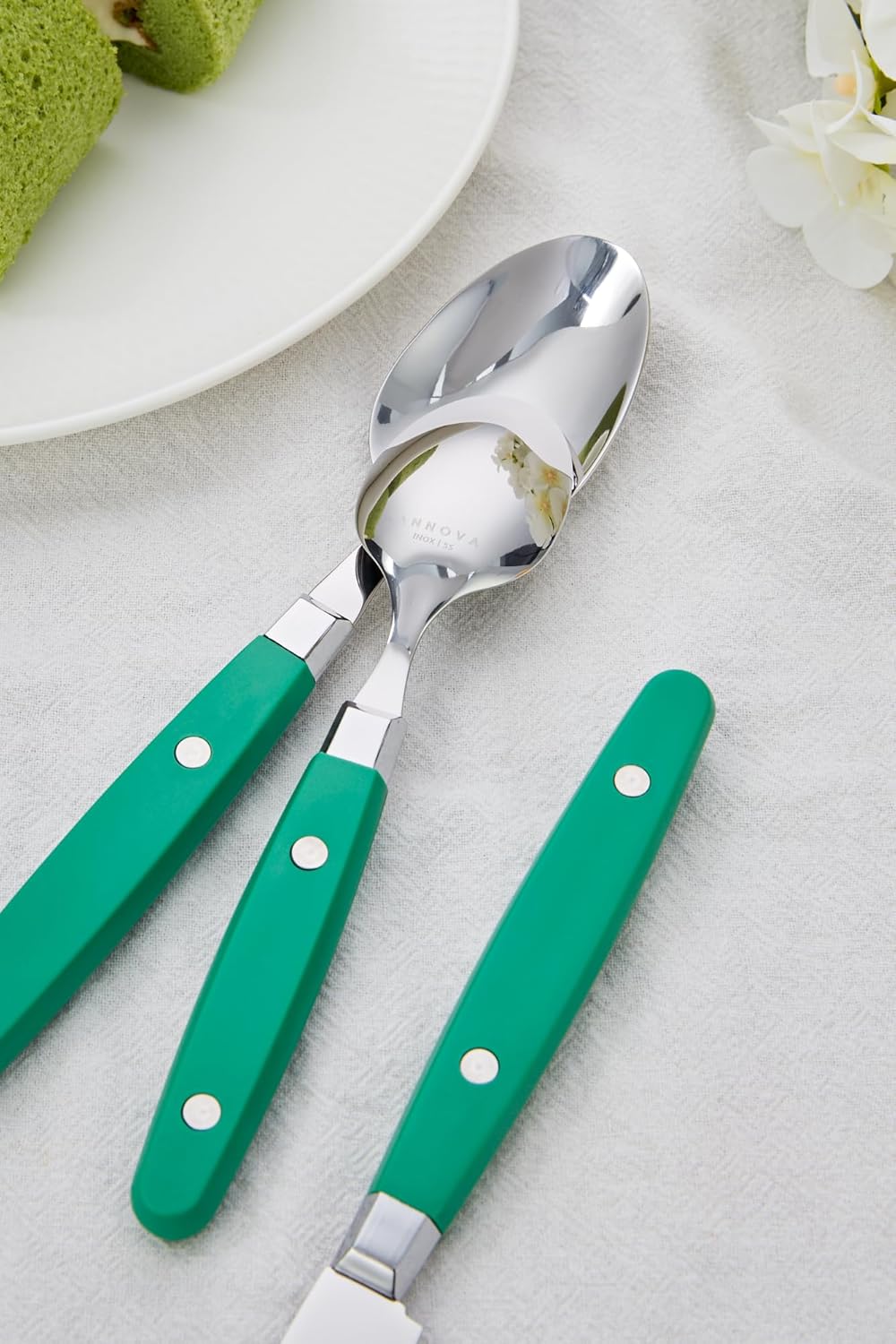 Annova 20-Piece Stainless Steel Mixed Cutlery Set in Green - Flatware NEW