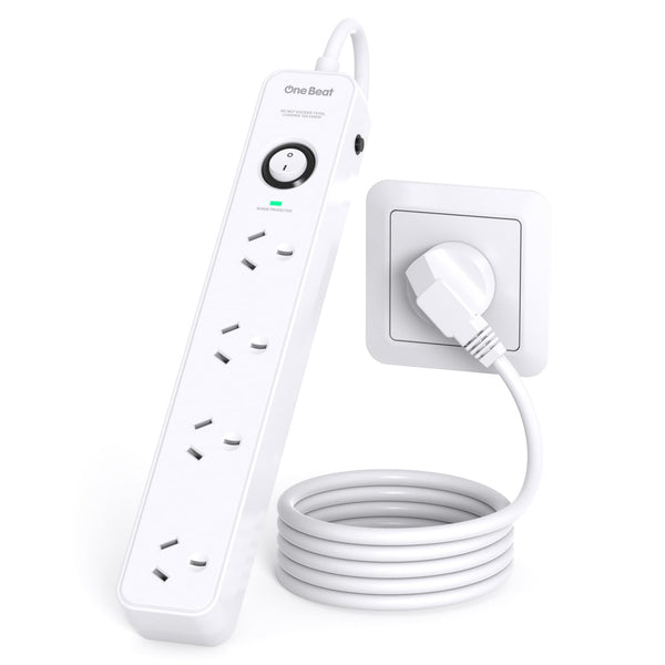 One Beat White Power Strip with Surge Protection and Single Switch NEW