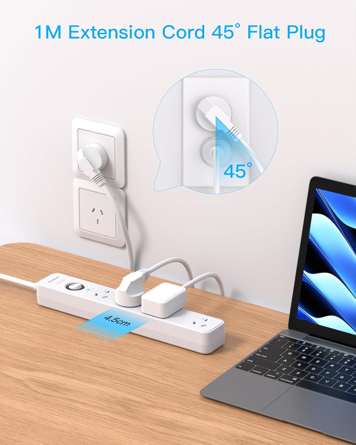 One Beat White Power Strip with Surge Protection and Single Switch NEW