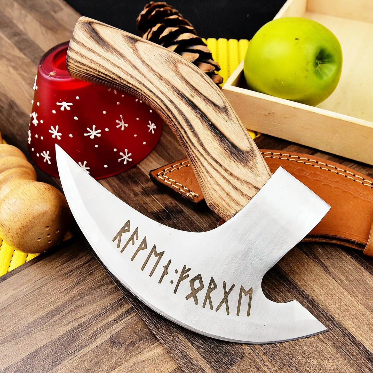LIFAFA Premium Leather Camping Hatchet Pizza Cutter Knife Tool for Outdoor NEW