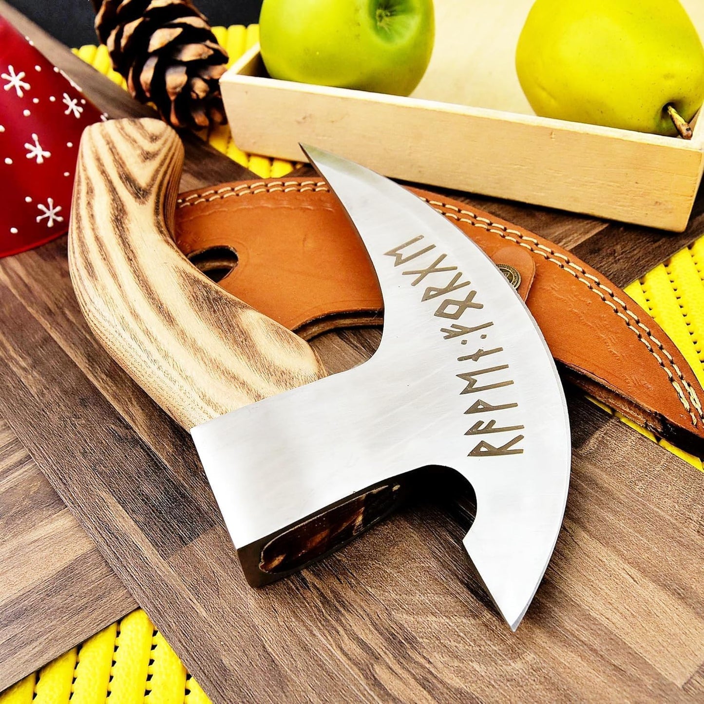 LIFAFA Premium Leather Camping Hatchet Pizza Cutter Knife Tool for Outdoor NEW