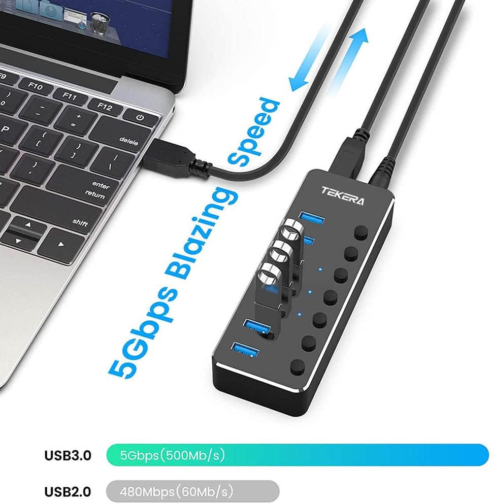 TEKERA 7-Port USB Hubs Powered USB 3.0 Hub Expander with Aluminum Alloy DEMO