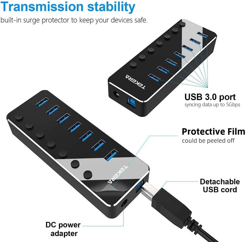 TEKERA 7-Port USB Hubs Powered USB 3.0 Hub Expander with Aluminum Alloy DEMO