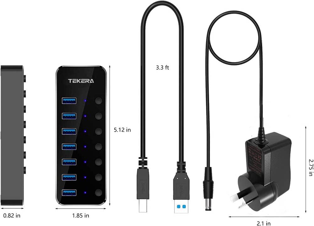 TEKERA 7-Port USB Hubs Powered USB 3.0 Hub Expander with Aluminum Alloy DEMO