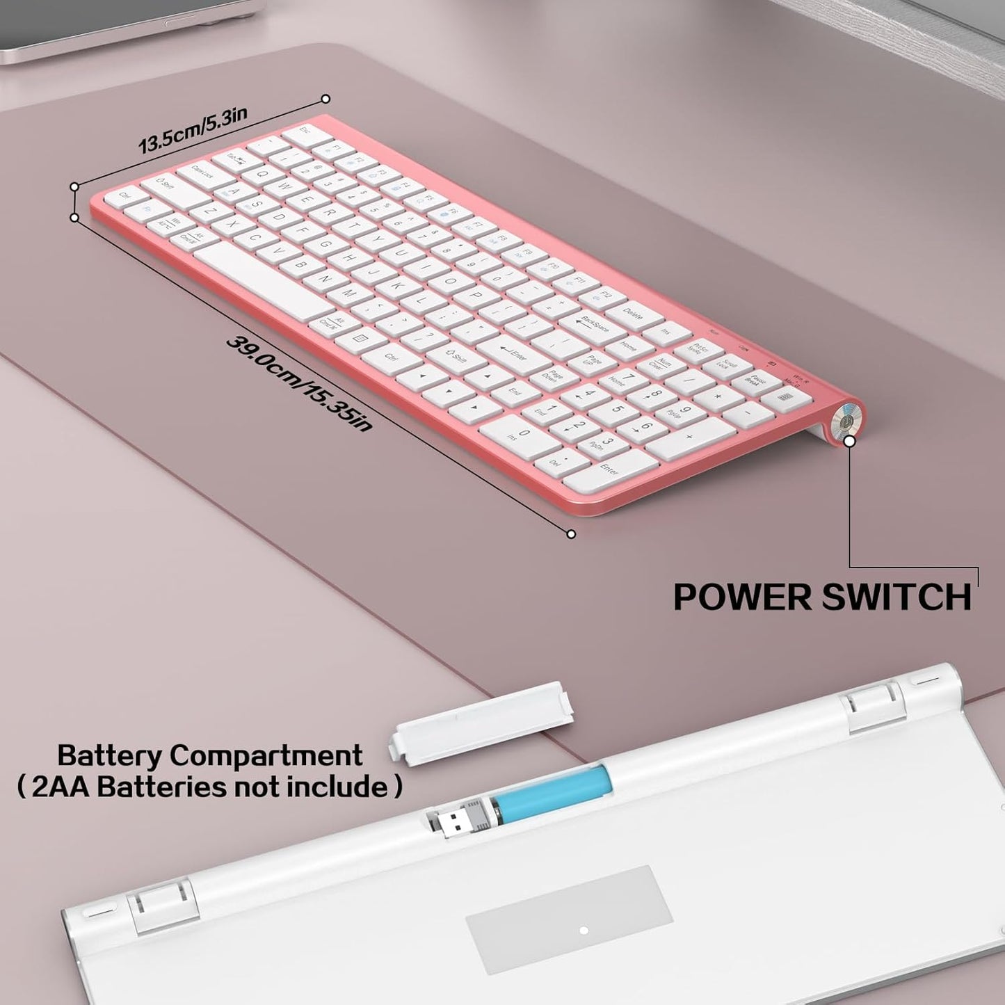 JOYACCESS Wireless Keyboards Keyboard USB & Type C 2-in-1 Receiver Pink NEW