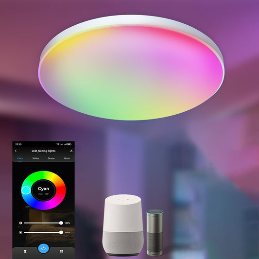 findyouled 24W All Departments 12" Flush Mount Ceiling Light White LED RGB DEMO