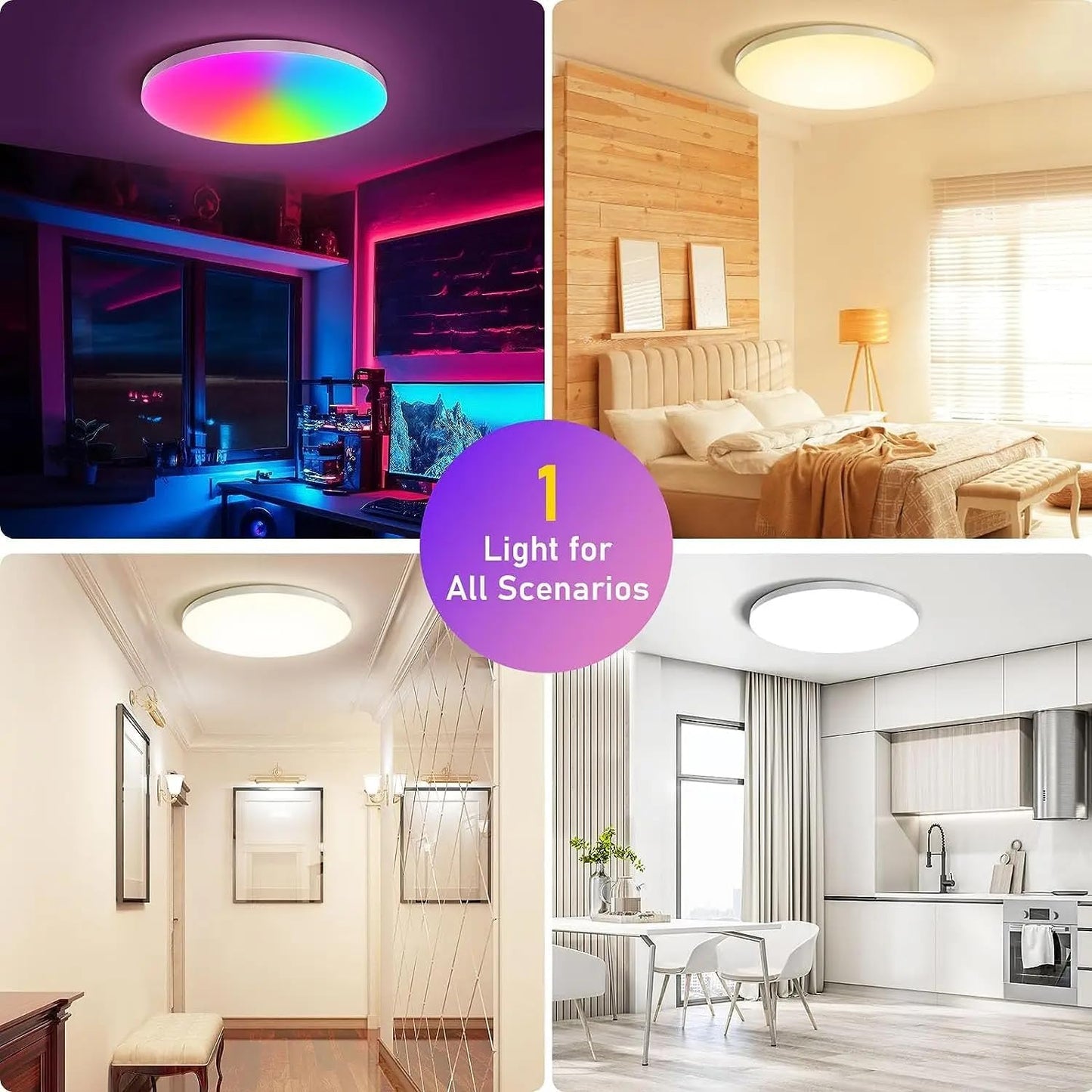 findyouled 24W All Departments 12" Flush Mount Ceiling Light White LED RGB DEMO