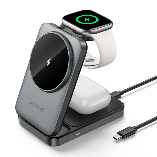 Lamicall 3-in-1 Wireless Charging Station Portable Induction Charger Grey DEMO