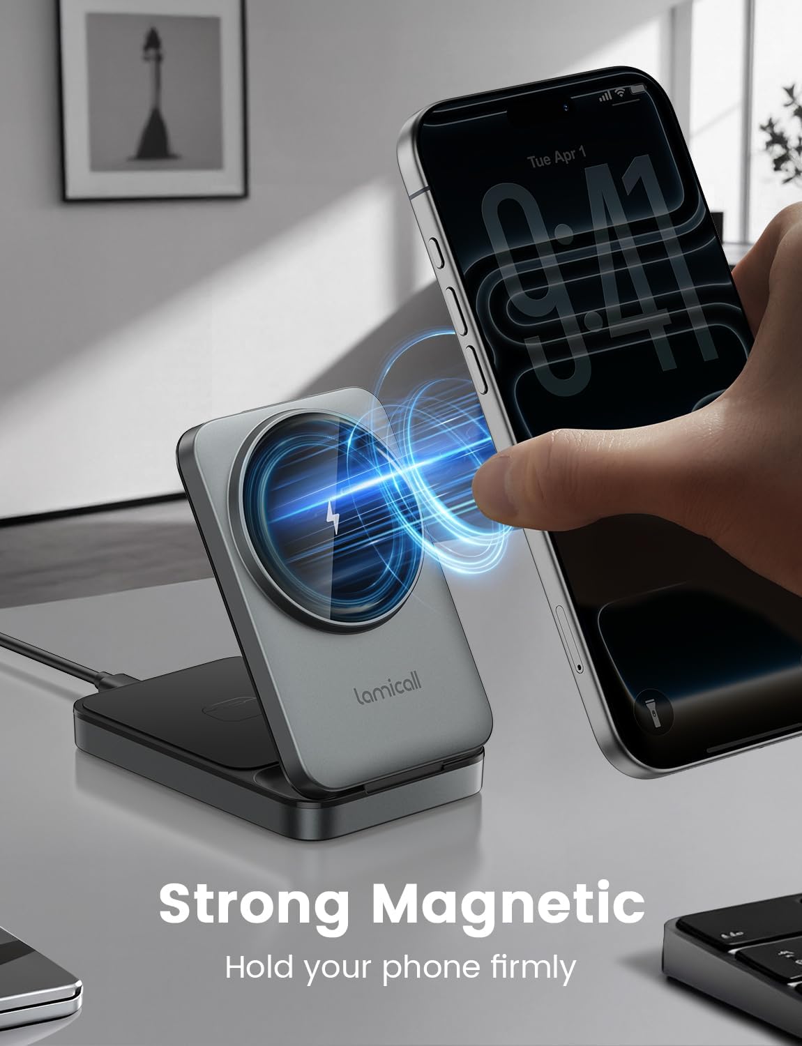 Lamicall 3-in-1 Wireless Charging Station Portable Induction Charger Grey DEMO
