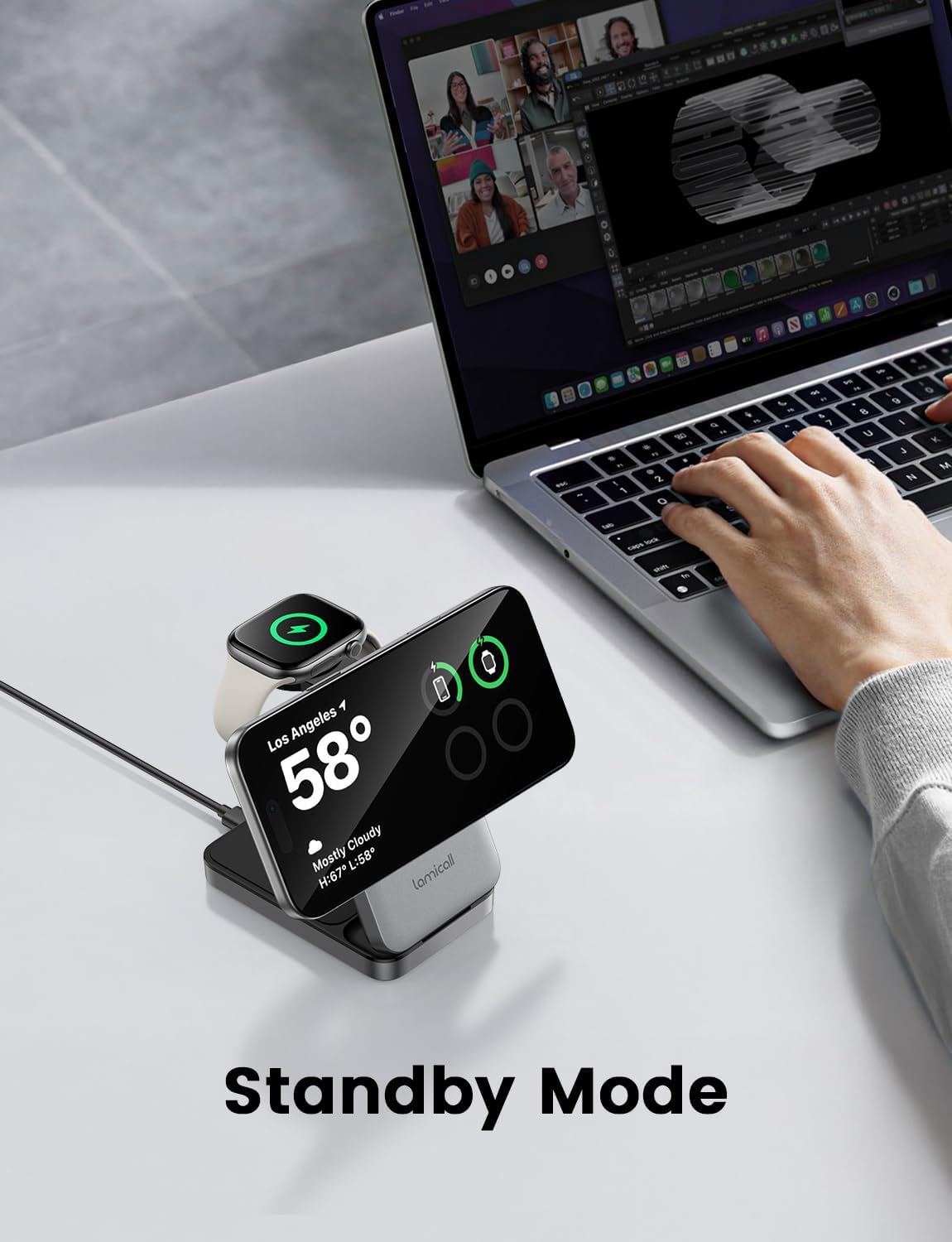 Lamicall 3-in-1 Wireless Charging Station Portable Induction Charger Grey DEMO