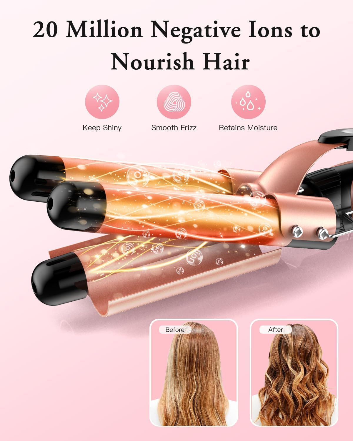 BESTOPE PRO 5-in-1 Rose Gold Curling Wand Set with 3 Interchangeable DEMO