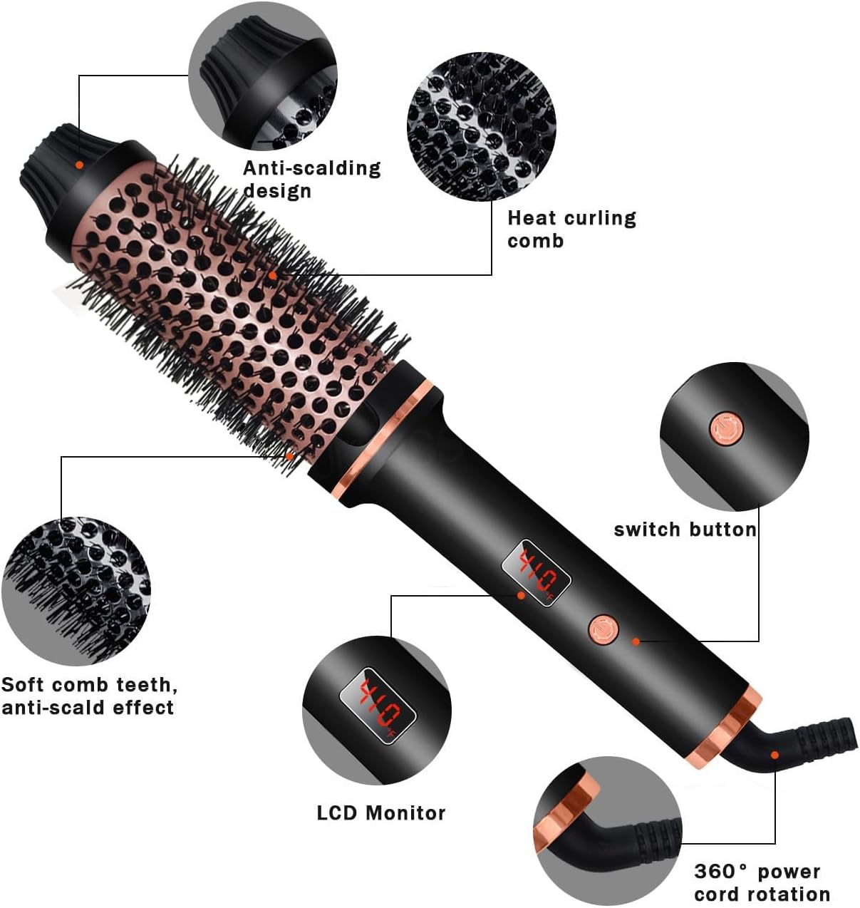 38mm Hot Air Styler with LCD Display Thermal Brush Volume Styling DEMO