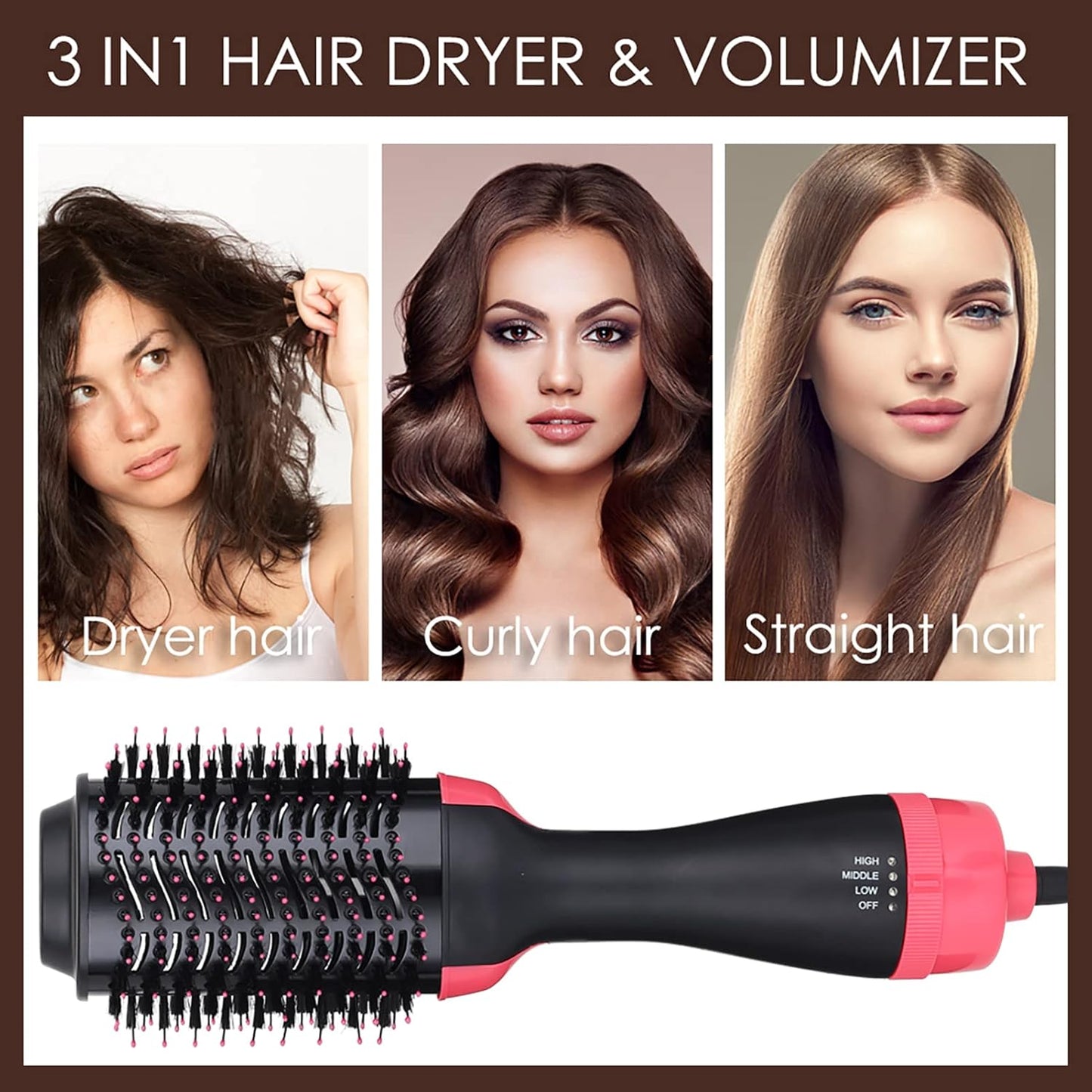 ManKami 3-in-1 Hairbrushes Hot Air Brush Hair Dryer and Volumizer for NEW