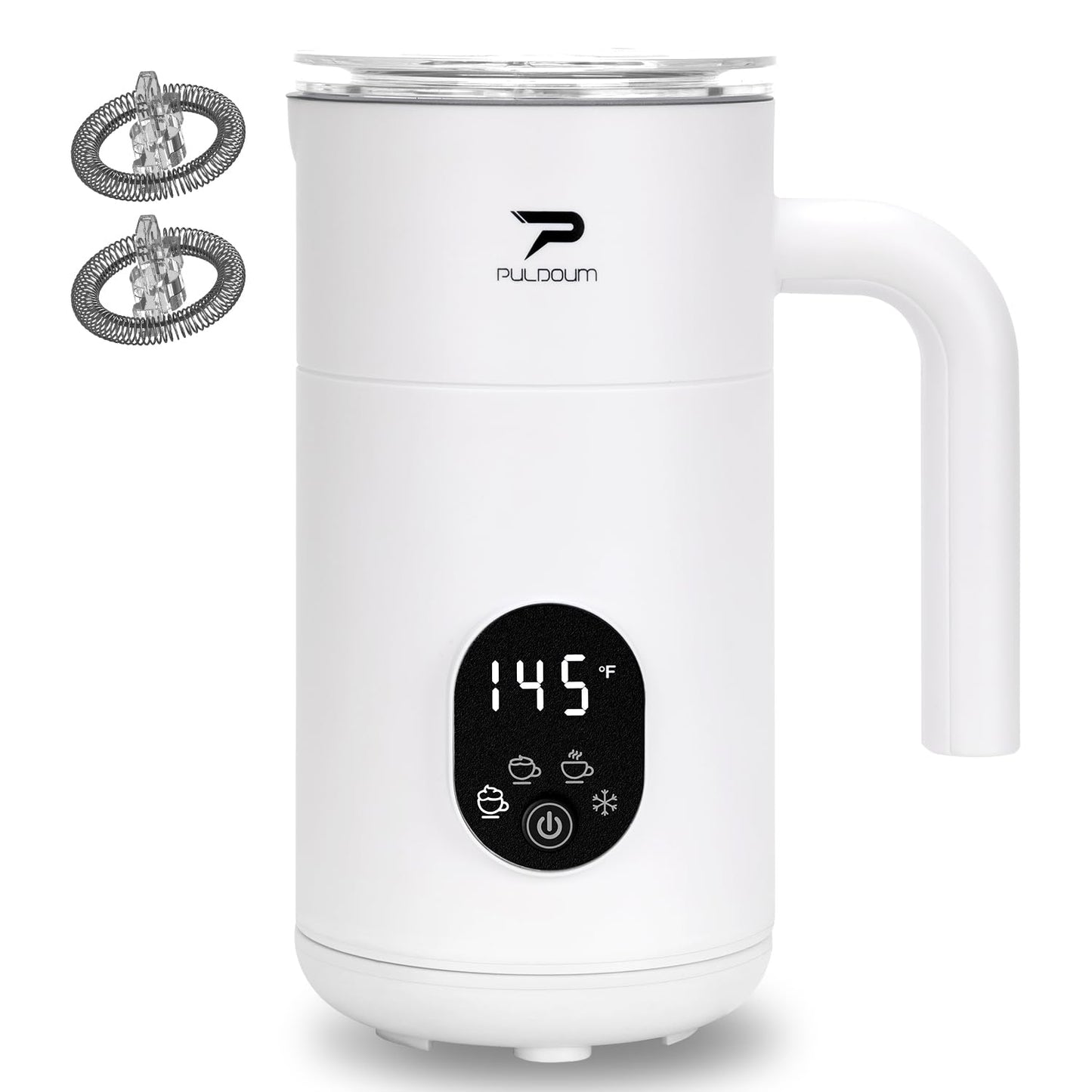 Puldoum 4-in-1 Automatic Electric Milk Frother and Steamer, White, Frothing NEW