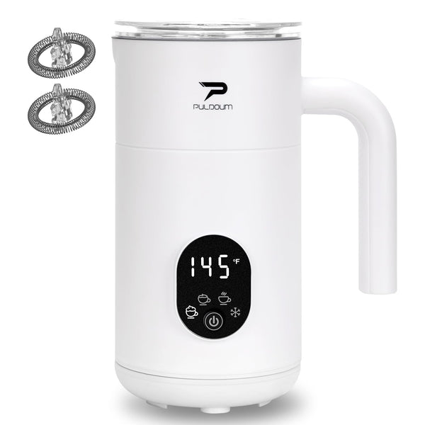 Puldoum 4-in-1 Automatic Electric Milk Frother and Steamer, White, Frothing NEW