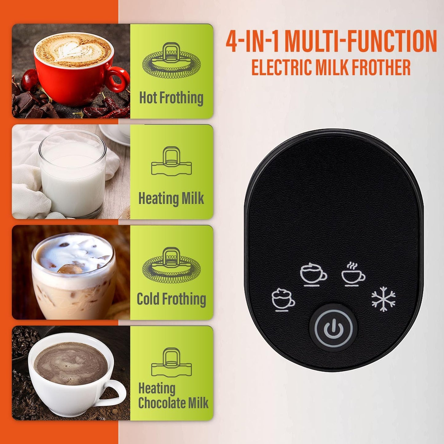 Puldoum 4-in-1 Automatic Electric Milk Frother and Steamer, White, Frothing NEW