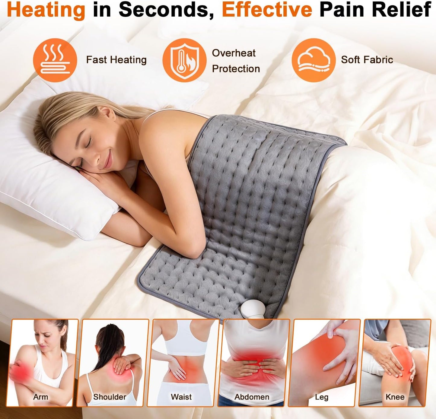 Necomi Grey Electric Heating Pad for Back Pain & Muscle Relief - Soothing DEMO