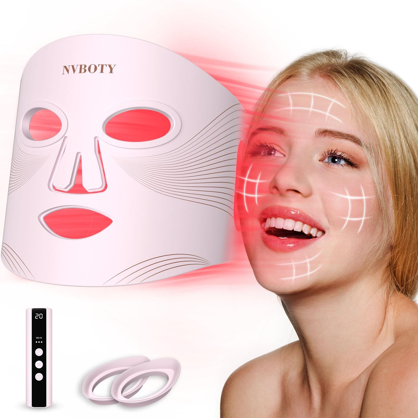 NVBOTY LED Face Light Therapy Mask, 4 Modes, Portable Red Light, 1g Pack, DEMO
