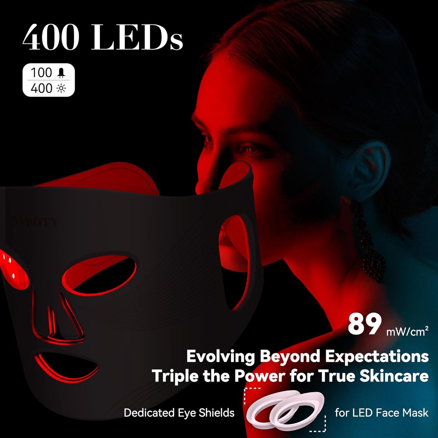 NVBOTY LED Face Light Therapy Mask, 4 Modes, Portable Red Light, 1g Pack, DEMO