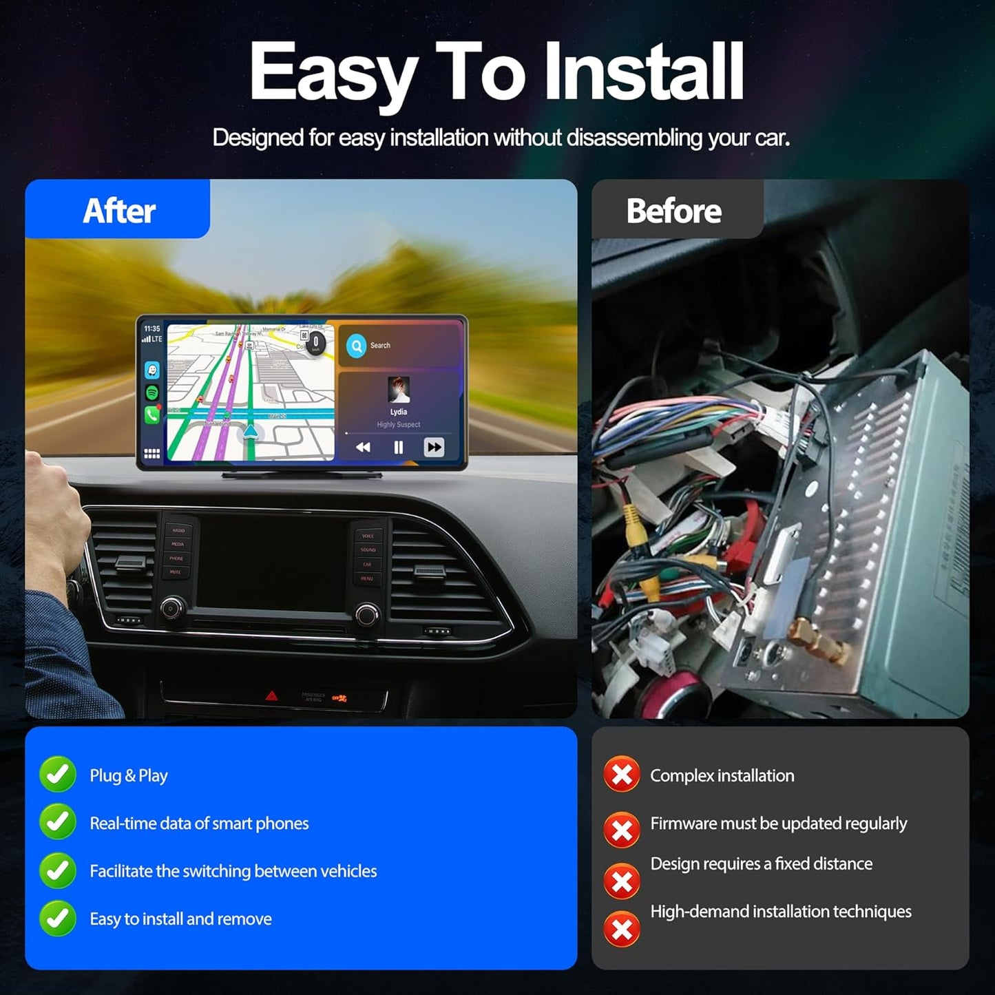 Plimpton L3 Portable On-Dash-Monitoring Car Screen with Dash Cam 10.36" HD DEMO