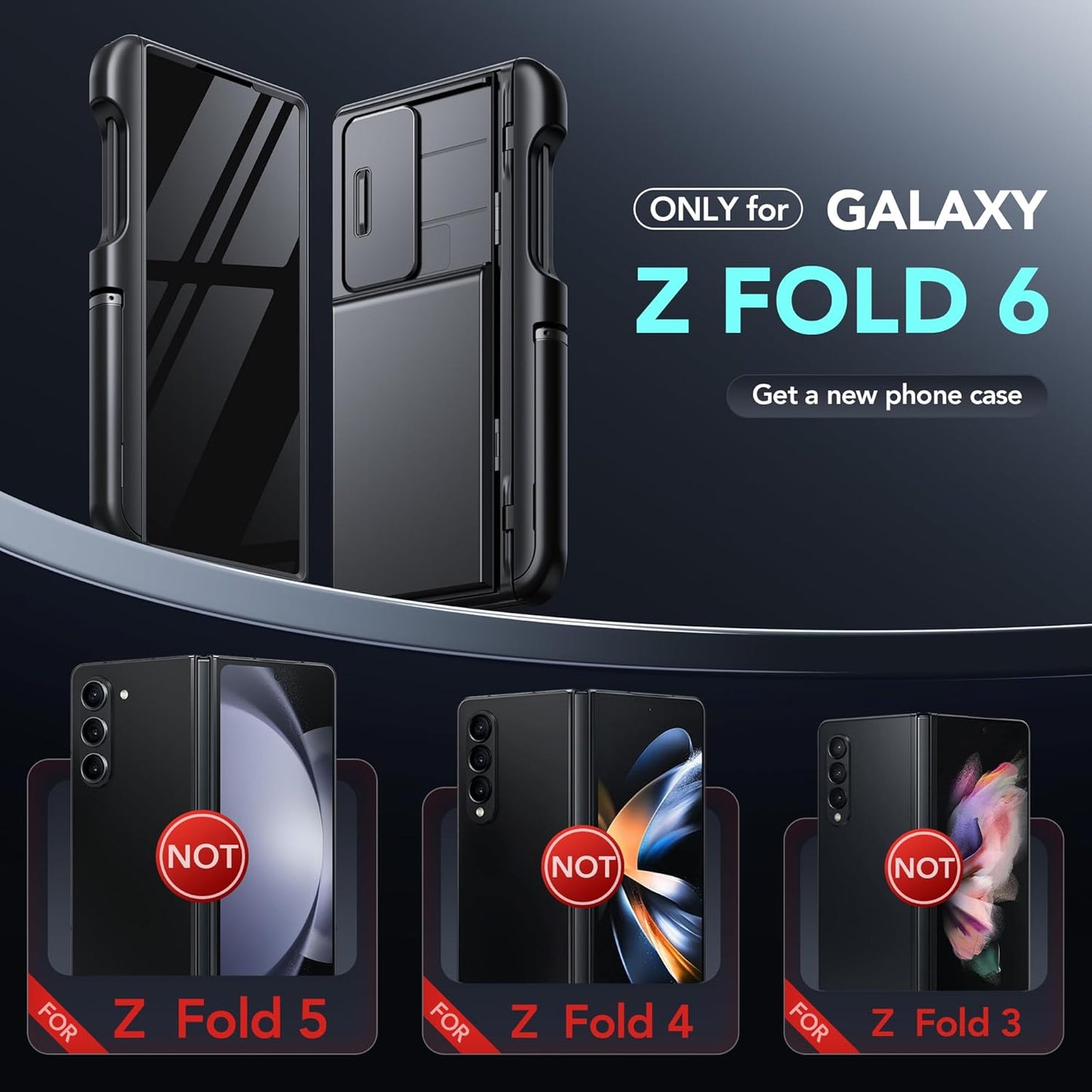 Tongate Basic Case for Galaxy Z Fold 6 with 2 Stands and 4-Card Holder Black