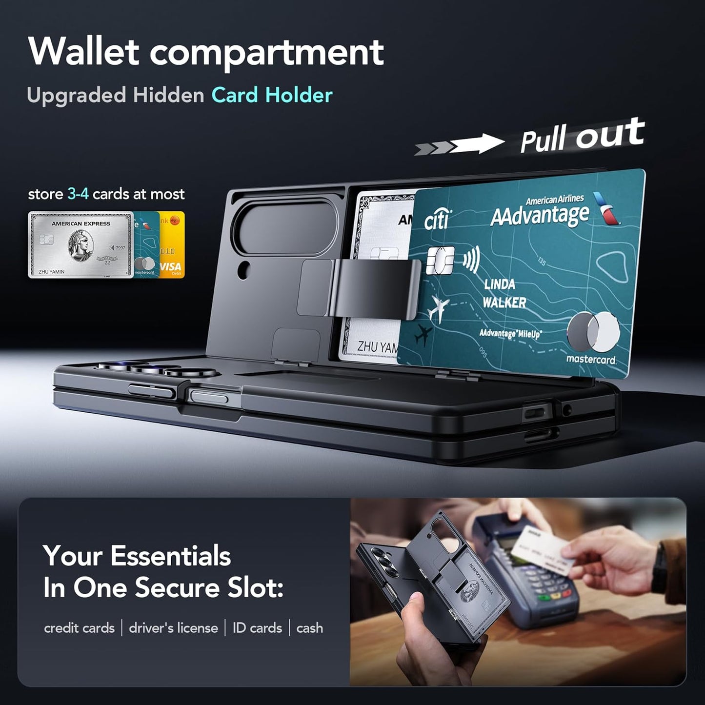 Tongate Basic Case for Galaxy Z Fold 6 with 2 Stands and 4-Card Holder Black