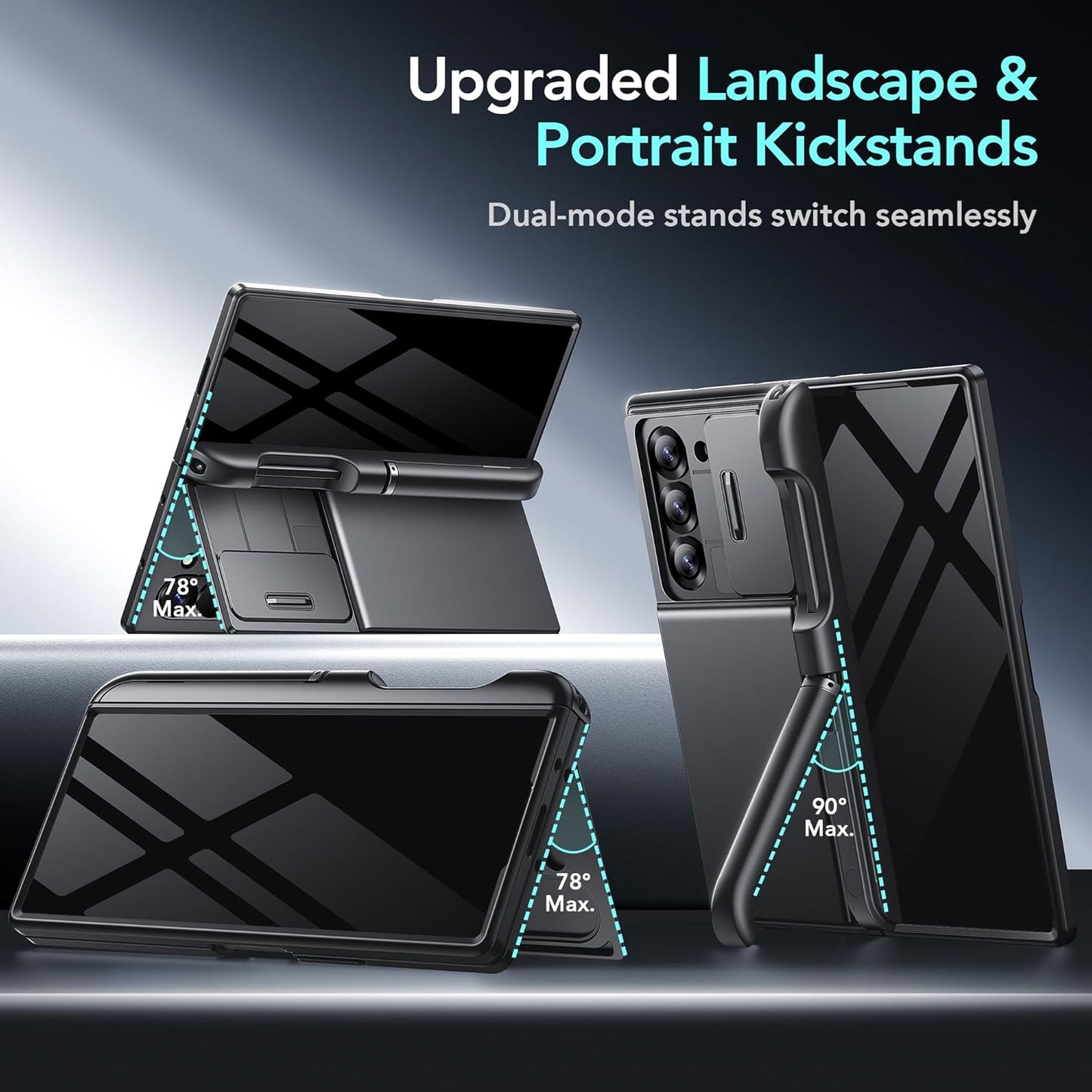 Tongate Basic Case for Galaxy Z Fold 6 with 2 Stands and 4-Card Holder Black