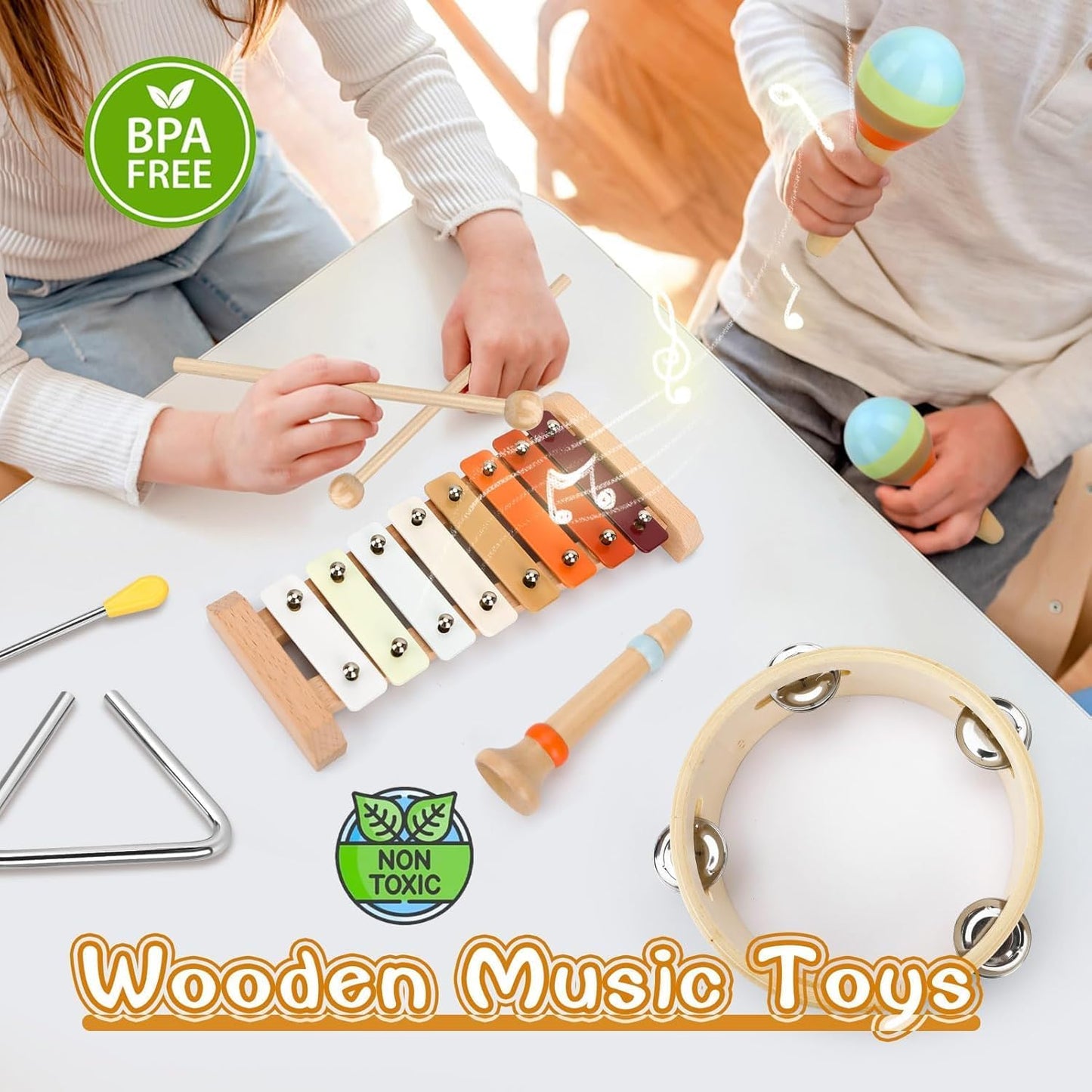 Uandhome 7-in-1 Wooden Percussion Musical Toy Instruments Set for Toddlers NEW