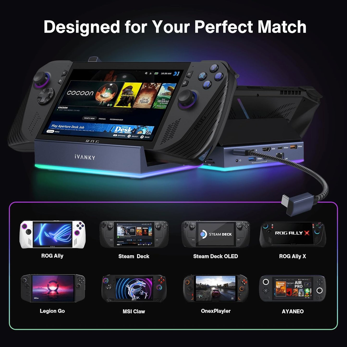 IVANKY 14-in-1 RGB 4K@144Hz Docking Station for Steam Deck OLED/ROG Xbox DEMO