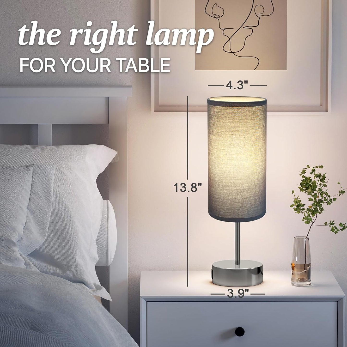 KPQ Touch Control Table Lamp with USB Charging Ports Dimmable Silver/Grey DEMO