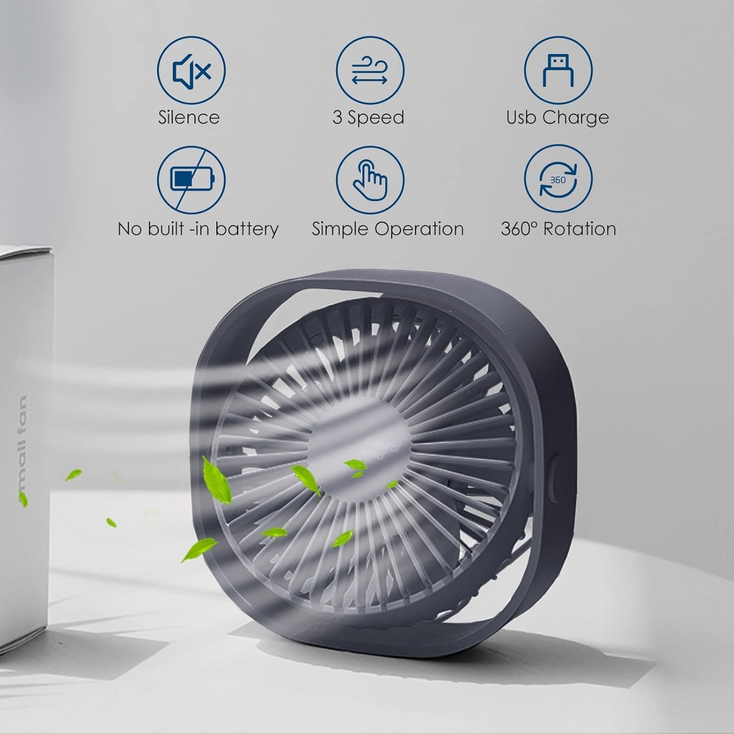 Simpeak Mini USB Fans USB Desk Fan - Quiet Portable Cooling in Grey for DEMO