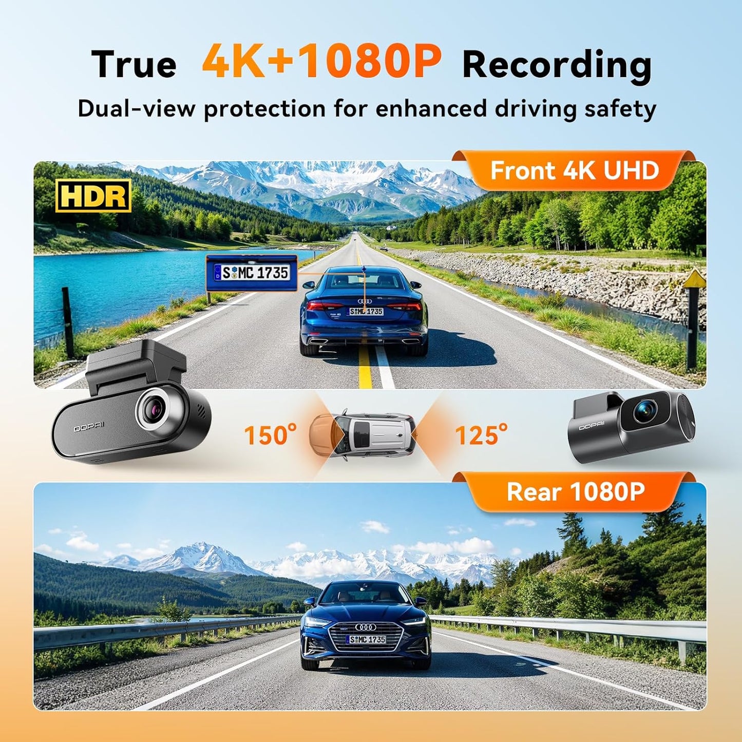 ddpai 4K Video Dual Dash Cam Front and Rear 2160P+1080P GPS WiFi Dashcam DEMO