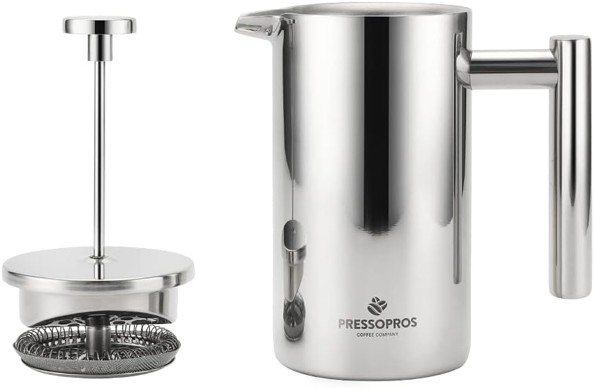 Pressopros 2 Cup French Press Coffee Maker Double Wall Stainless Steel 350ml NEW