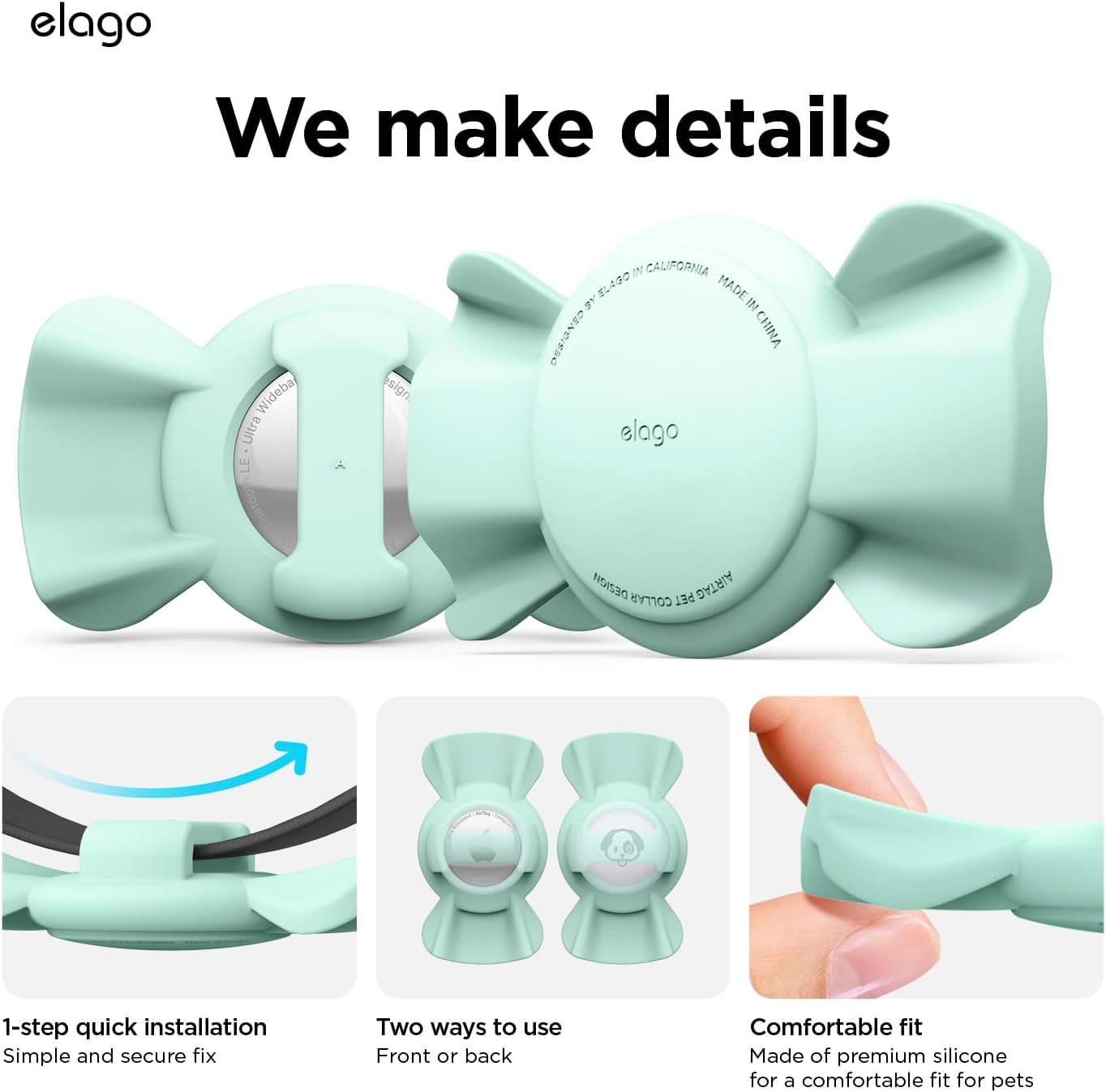 elago Mint Basic Collars Pet Collar Ribbon Case for Apple AirTag 1st & 2nd NEW