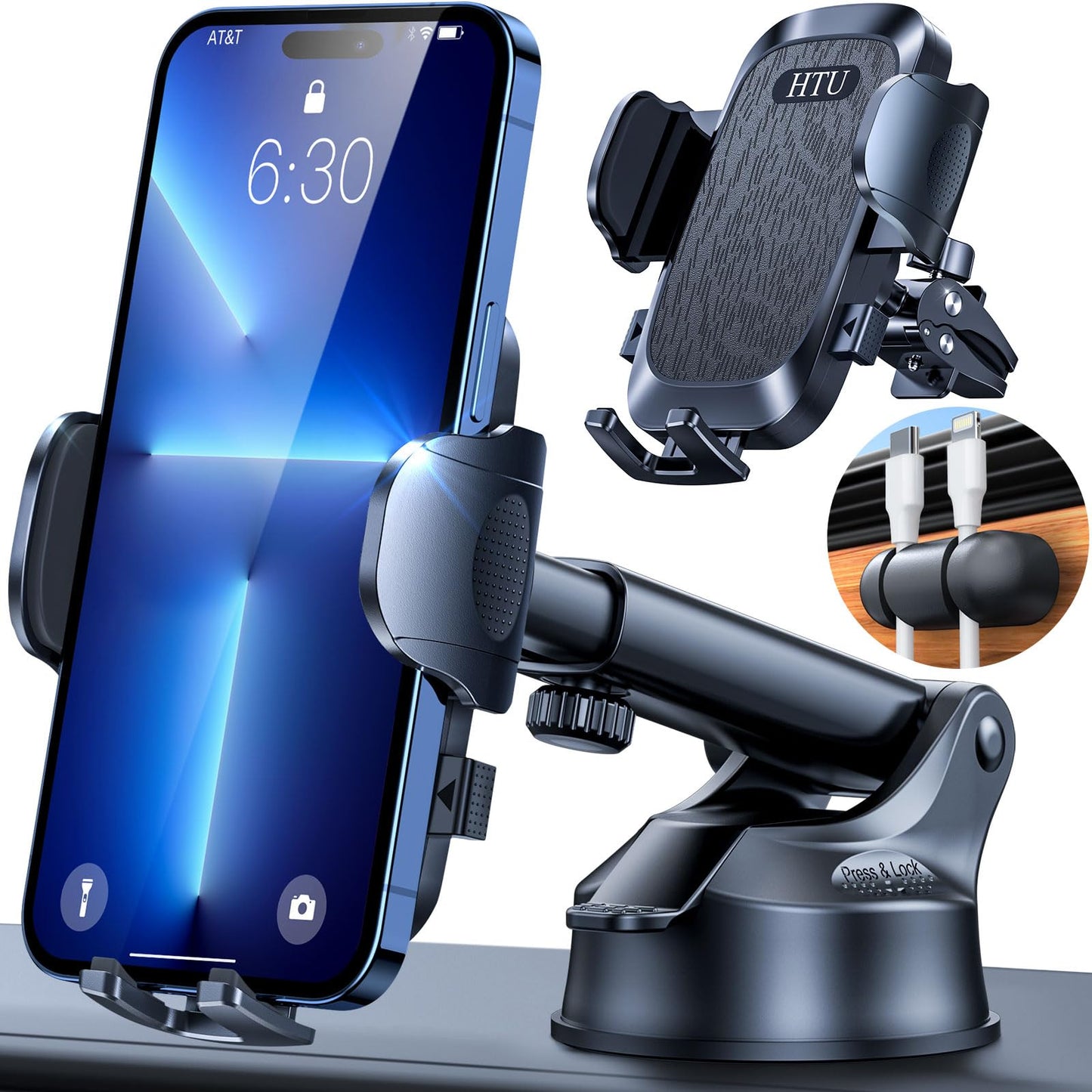 HTU Black Dash-Mounted Phone Holder for Cars - Secure Smartphone Mount DEMO