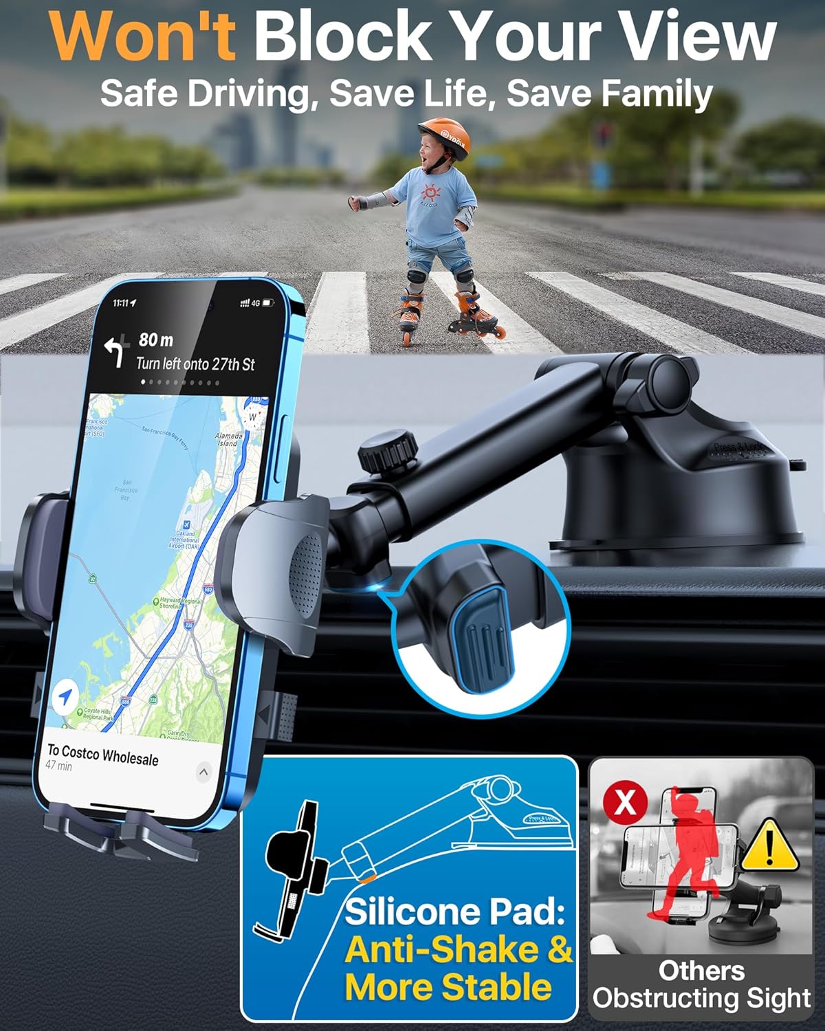 HTU Black Dash-Mounted Phone Holder for Cars - Secure Smartphone Mount DEMO