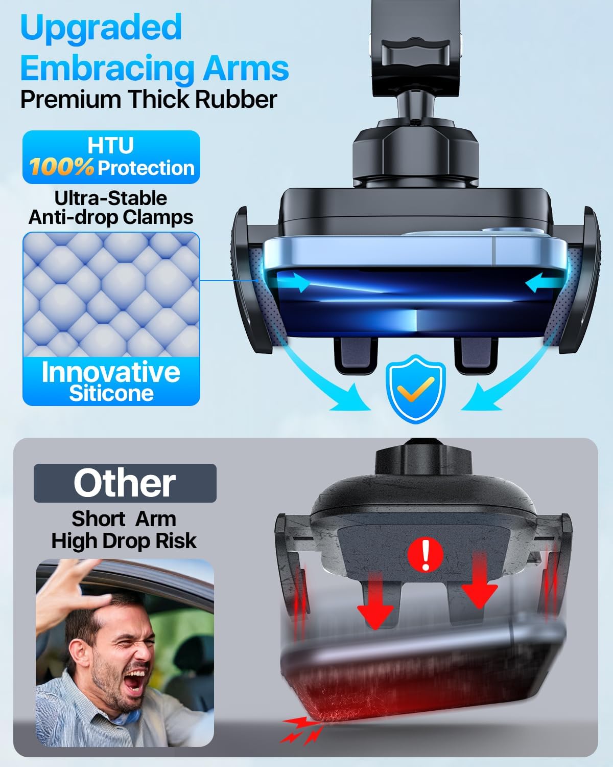 HTU Black Dash-Mounted Phone Holder for Cars - Secure Smartphone Mount DEMO