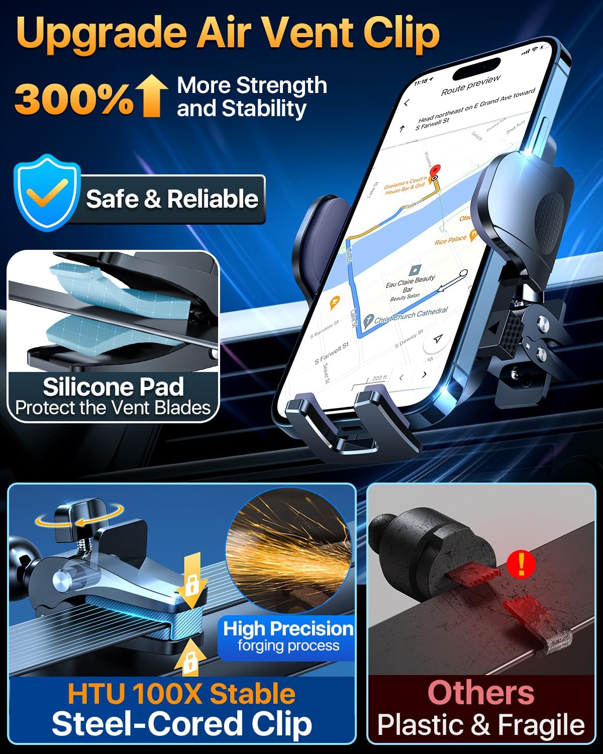 HTU Black Dash-Mounted Phone Holder for Cars - Secure Smartphone Mount DEMO