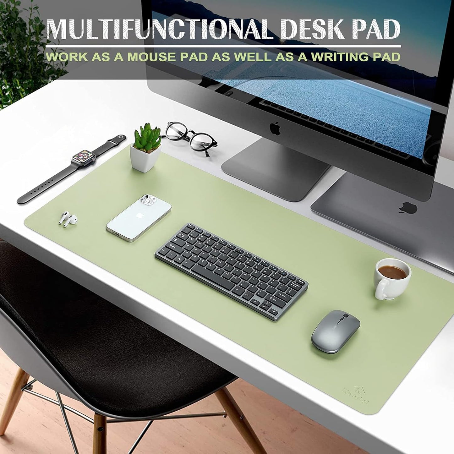 K KNODEL Large Faux Leather Desk Pad & Keyboard Mat, 40 x 80 cm Light Green NEW