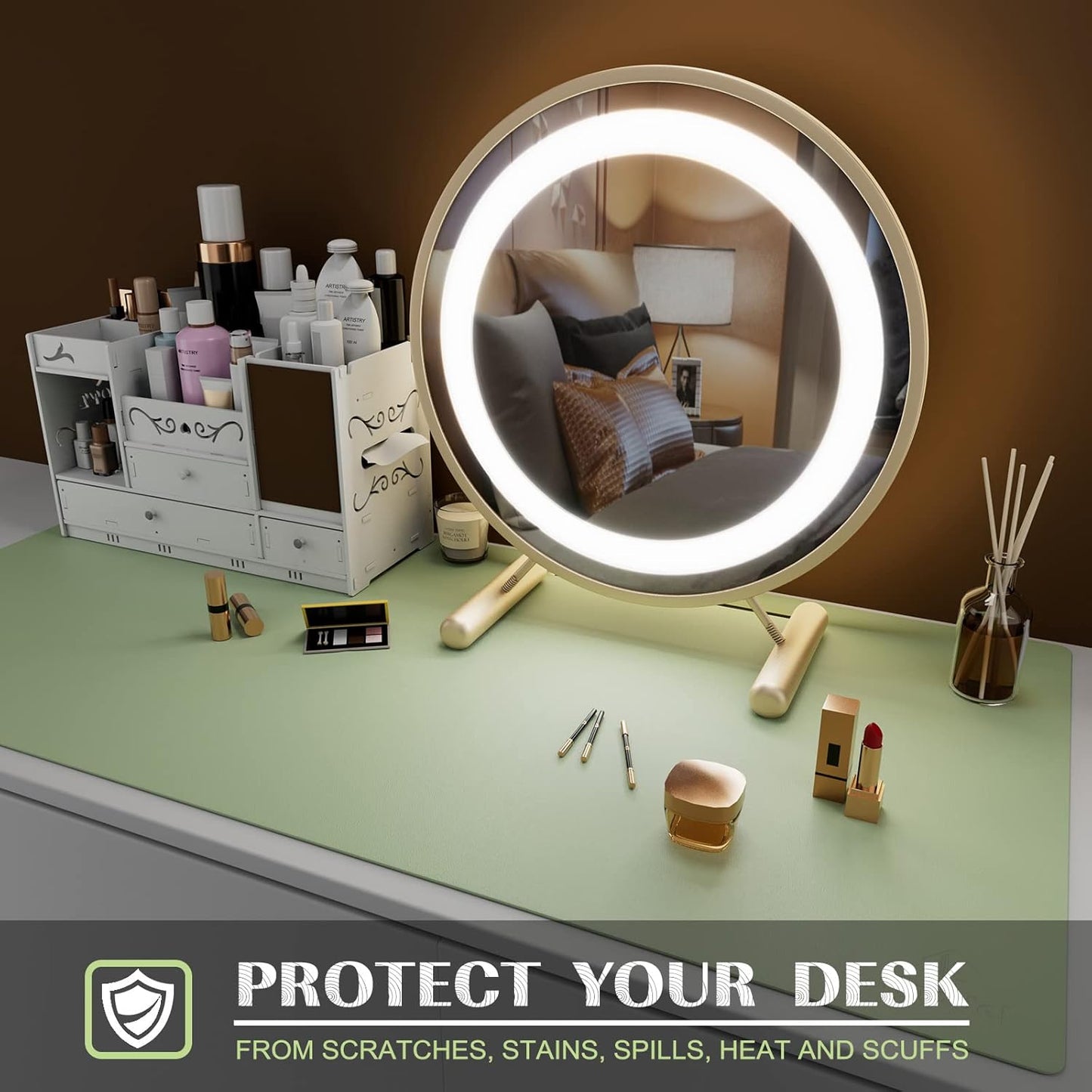K KNODEL Large Faux Leather Desk Pad & Keyboard Mat, 40 x 80 cm Light Green NEW