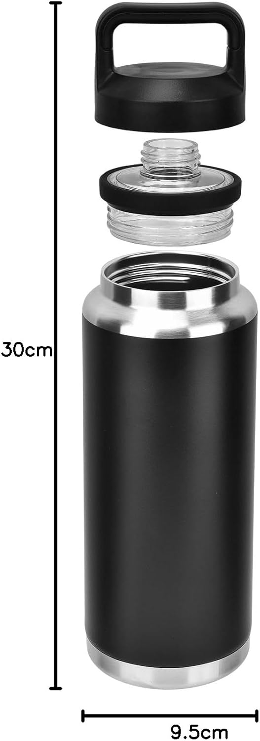 Durable Stainless Steel Sports Water Bottle, Vacuum Insulated 1100ml, Black NEW