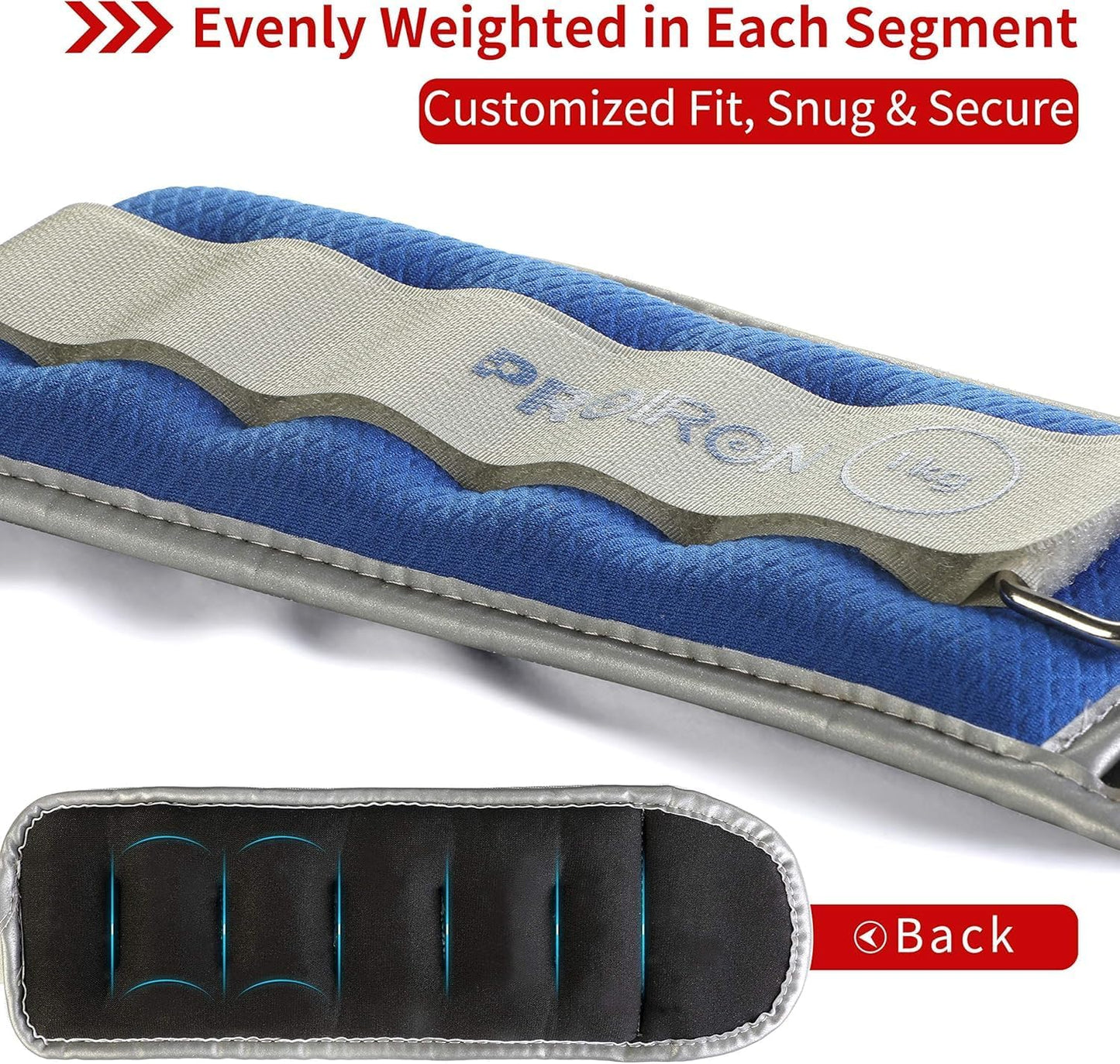 PROIRON Reflective Wrist Ankle Weights 2kg Leg Arm One Size Blue 1kg x 2 NEW