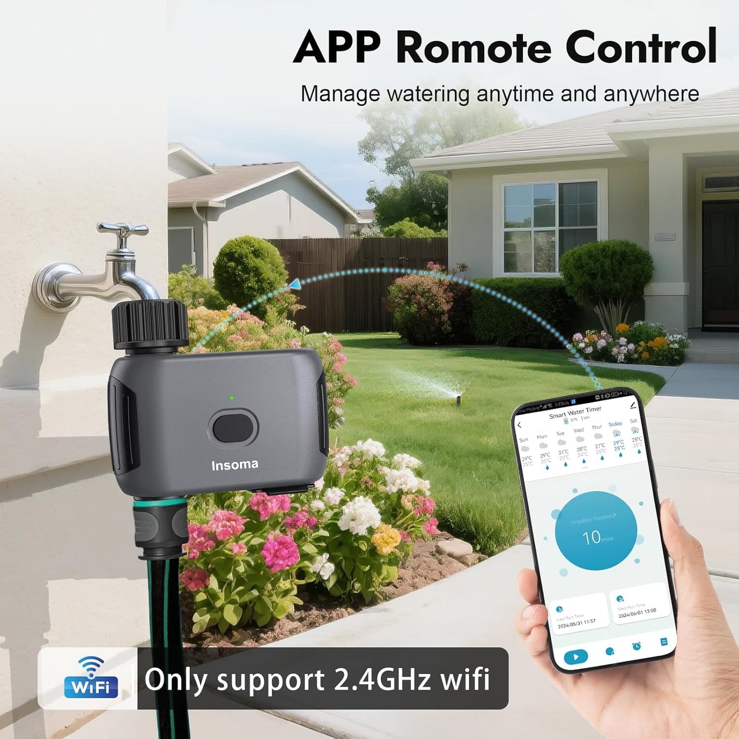 Insoma WiFi Enabled Outdoor Hose Timer - Automatic & Manual Watering, Grey DEMO