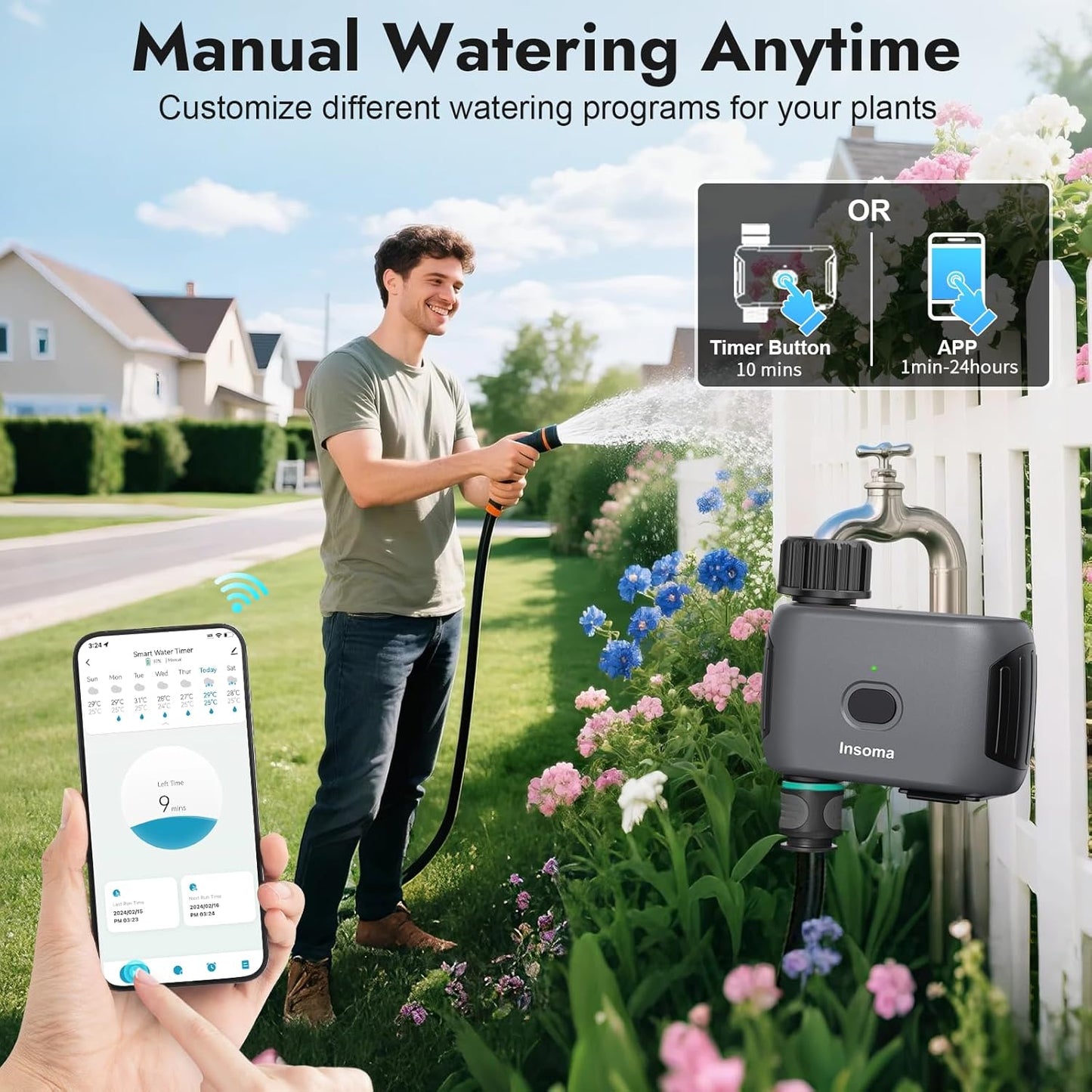 Insoma WiFi Enabled Outdoor Hose Timer - Automatic & Manual Watering, Grey DEMO