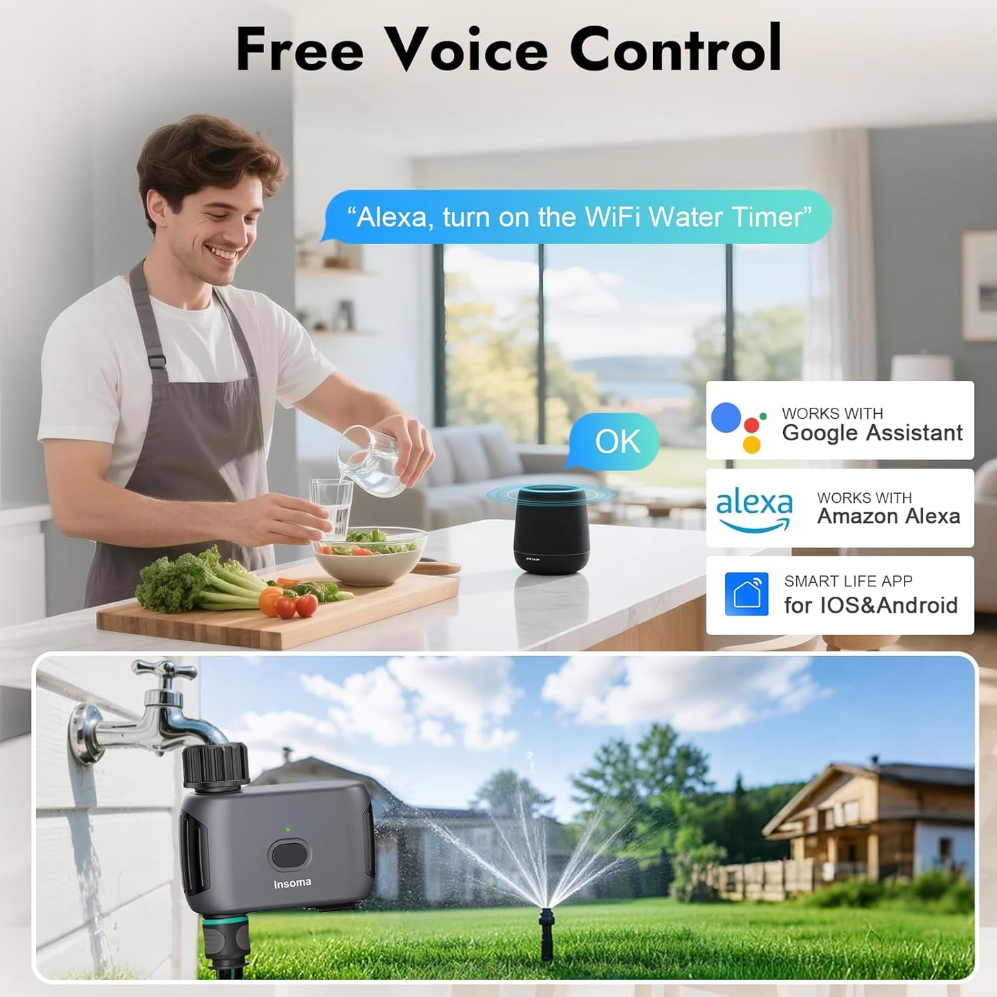 Insoma WiFi Enabled Outdoor Hose Timer - Automatic & Manual Watering, Grey DEMO