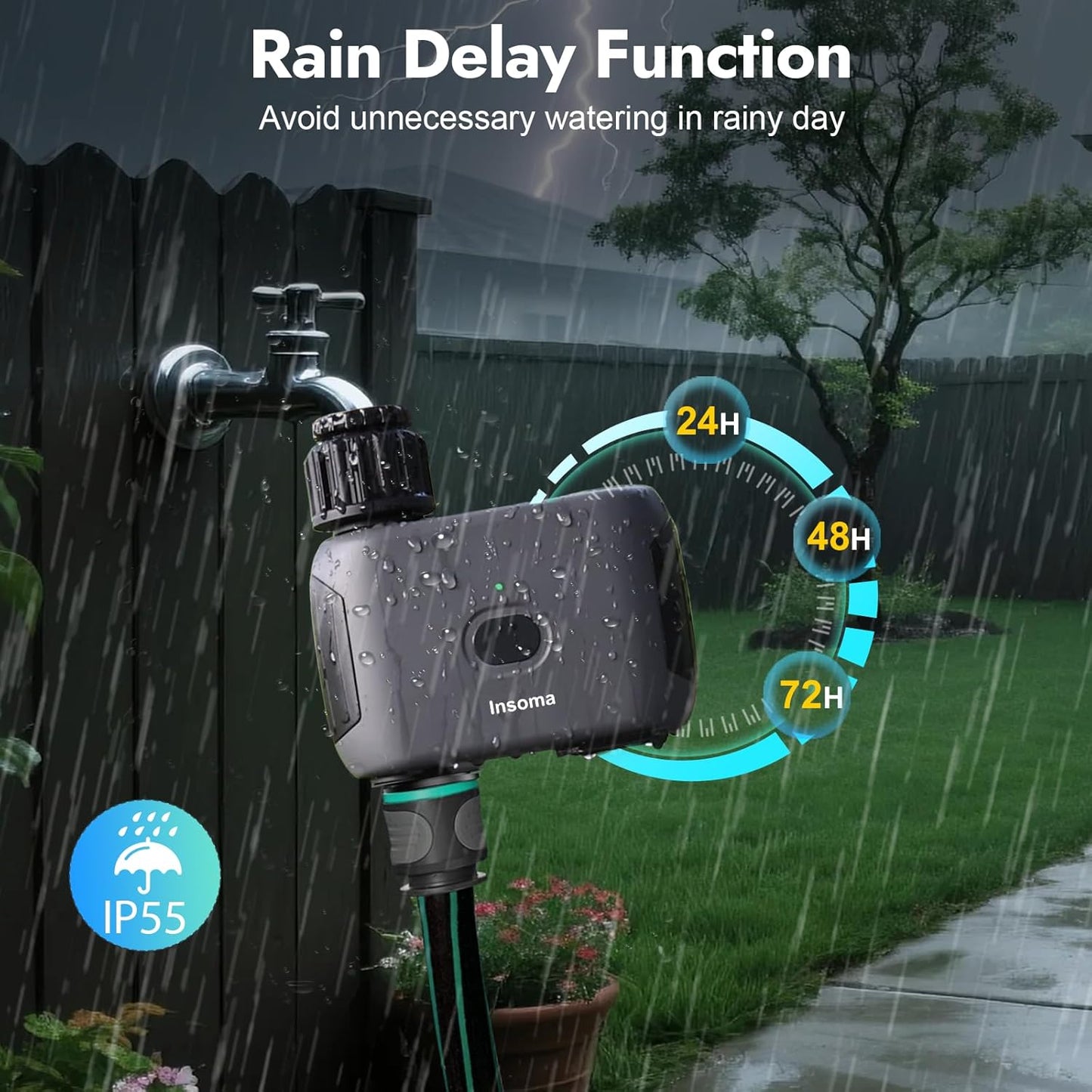 Insoma WiFi Enabled Outdoor Hose Timer - Automatic & Manual Watering, Grey DEMO