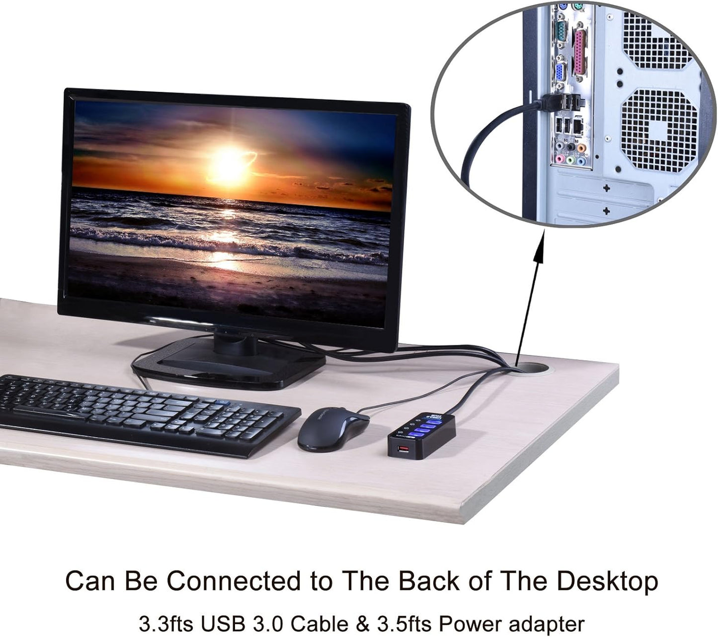 Tendak 4 USB Hubs Port USB 3.0 Hub with Smart Charging - High-Speed Data DEMO
