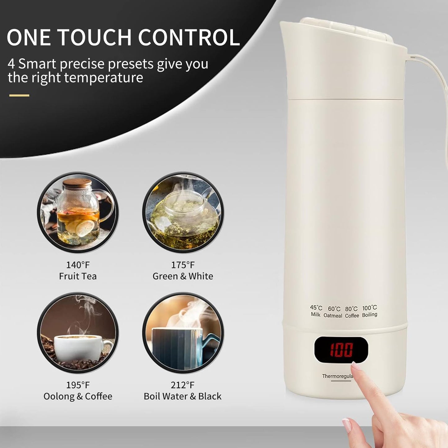 XIULIUU Portable Electric Kettle, 400ML Small Hot Water Boiler, Beige, DEMO